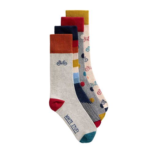 White Stuff Bike Pattern Ankle Socks - 4 Pack